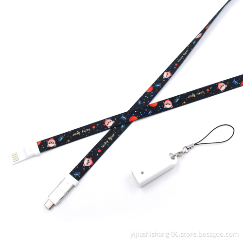 Mobile Phone accessory 3 in 1 Lanyard Design usb charging cable lanyard cable for iPhone Android Type C